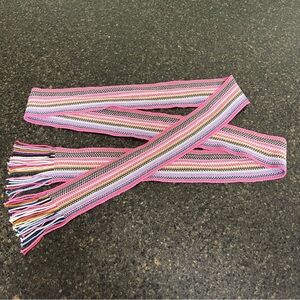 Cream Tan Pink Blue Crochet Knit Fringe Belt or Scarf Women's Accent Accessory